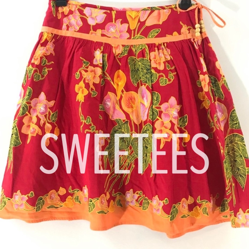 SWEETEES Red orange pink floral circle skirt 8